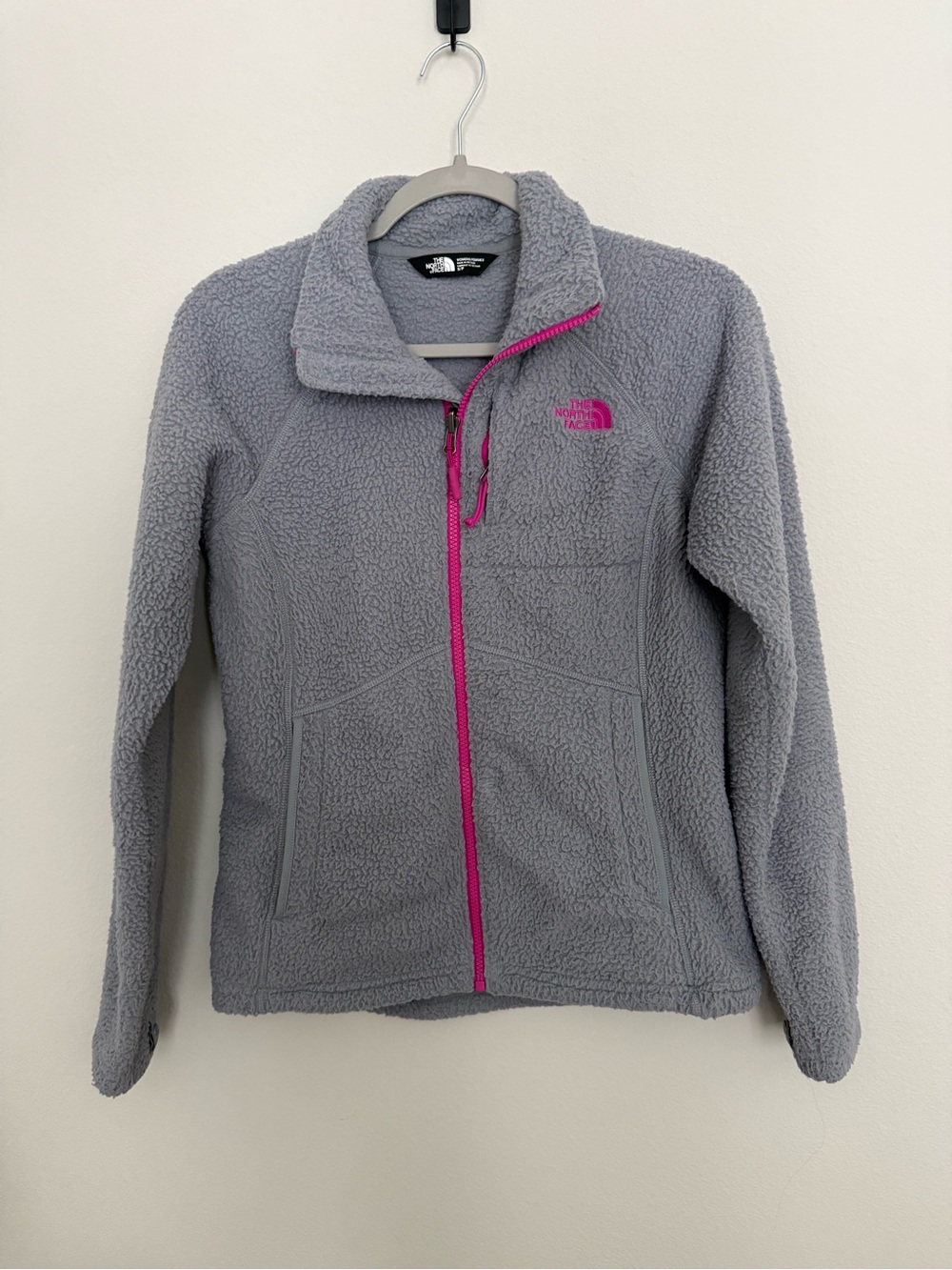 The North Face Gray Sherpa Jacket with Pink Trim